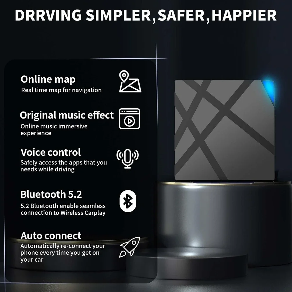 Wireless CarPlay Adapter Dongle Bluetooth 5.2 Black Tech Accessory New